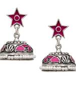 Pink Color Beads Oxidised Jhumka Earrings