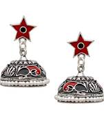 Red & Black Color Beads Oxidised Jhumka Earrings