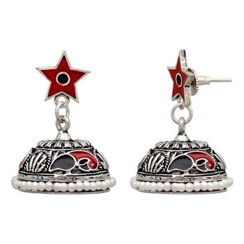 Red & Black Color Beads Oxidised Jhumka Earrings 2