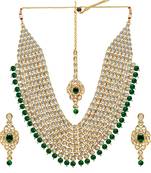 Green Color Imitation Pearl Kundan Necklace With Earring & Maang Tikka