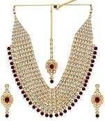 Maroon Color Imitation Pearl Kundan Necklace With Earring & Maang Tikka