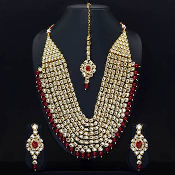 Maroon Color Imitation Pearl Kundan Necklace With Earring & Maang Tikka 4