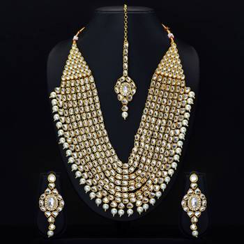 White Color Imitation Pearl Kundan Necklace With Earring & Maang Tikka 4