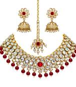 Maroon Color Imitation Pearl Kundan Necklace With Earring & Maang Tikka