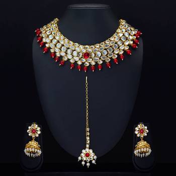 Maroon Color Imitation Pearl Kundan Necklace With Earring & Maang Tikka 4
