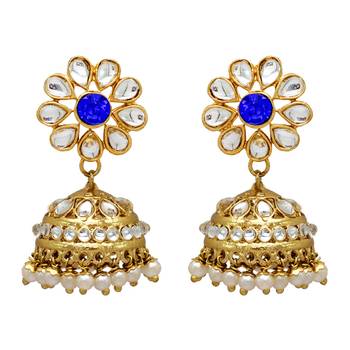 Blue Color Imitation Pearl Kundan Necklace With Earring & Maang Tikka 2