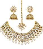 White Color Imitation Pearl Kundan Necklace With Earring & Maang Tikka