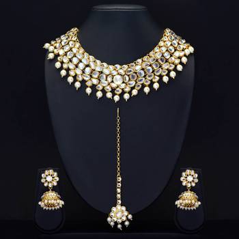 White Color Imitation Pearl Kundan Necklace With Earring & Maang Tikka 4