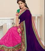 Pretty Multicolour half velvet half brasso net replica party wear designer saree