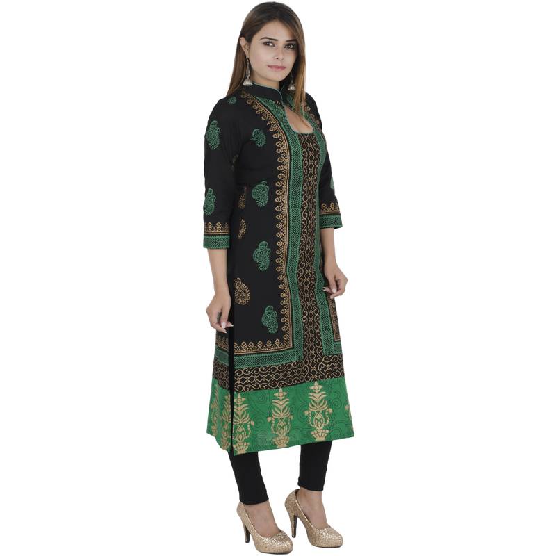 Black printed cotton long kurtis