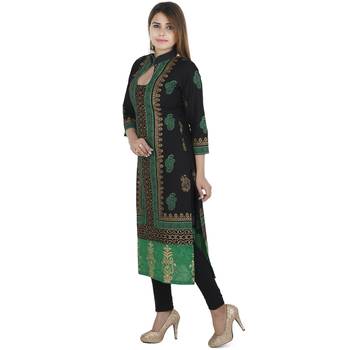 Black printed cotton long kurtis 3