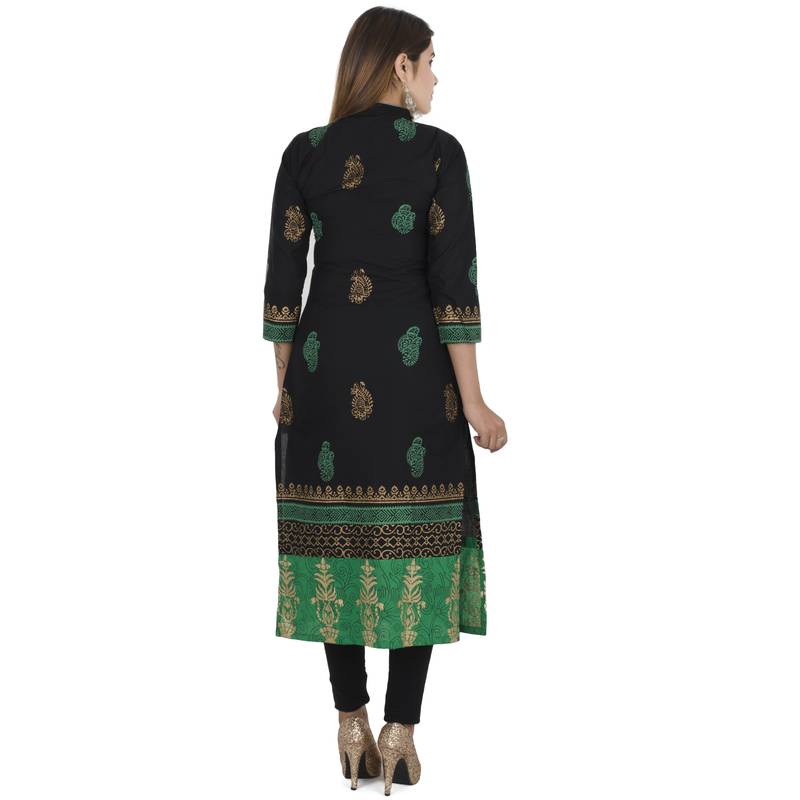 Black printed cotton long kurtis