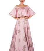 Pastel Pink Taffeta Silk Party Wear Crop Top With Semi Stitched Poncho
