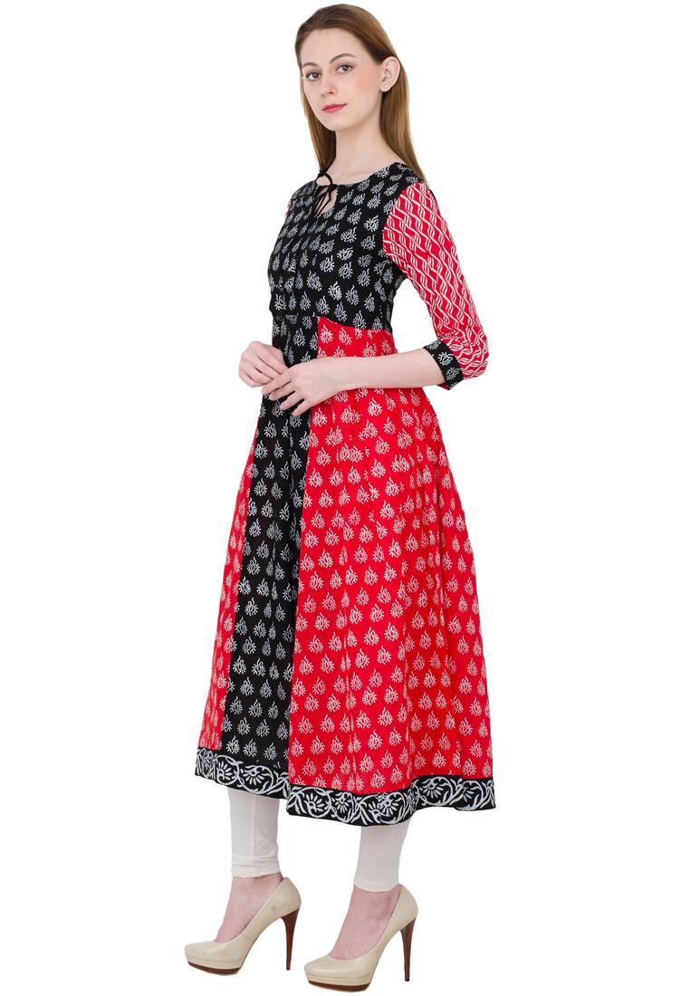 Black printed cotton long kurtis