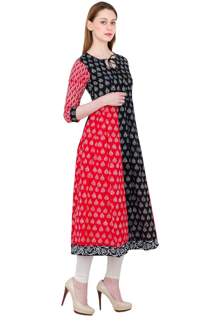 Black printed cotton long kurtis