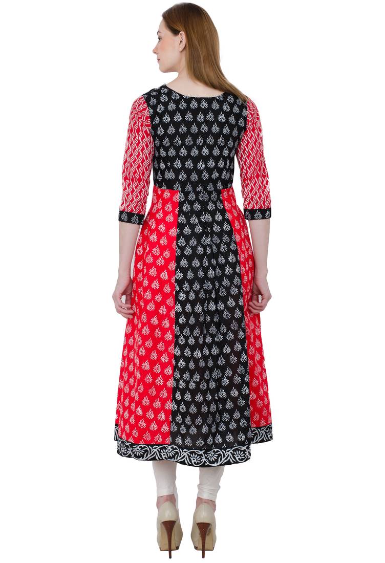 Black printed cotton long kurtis