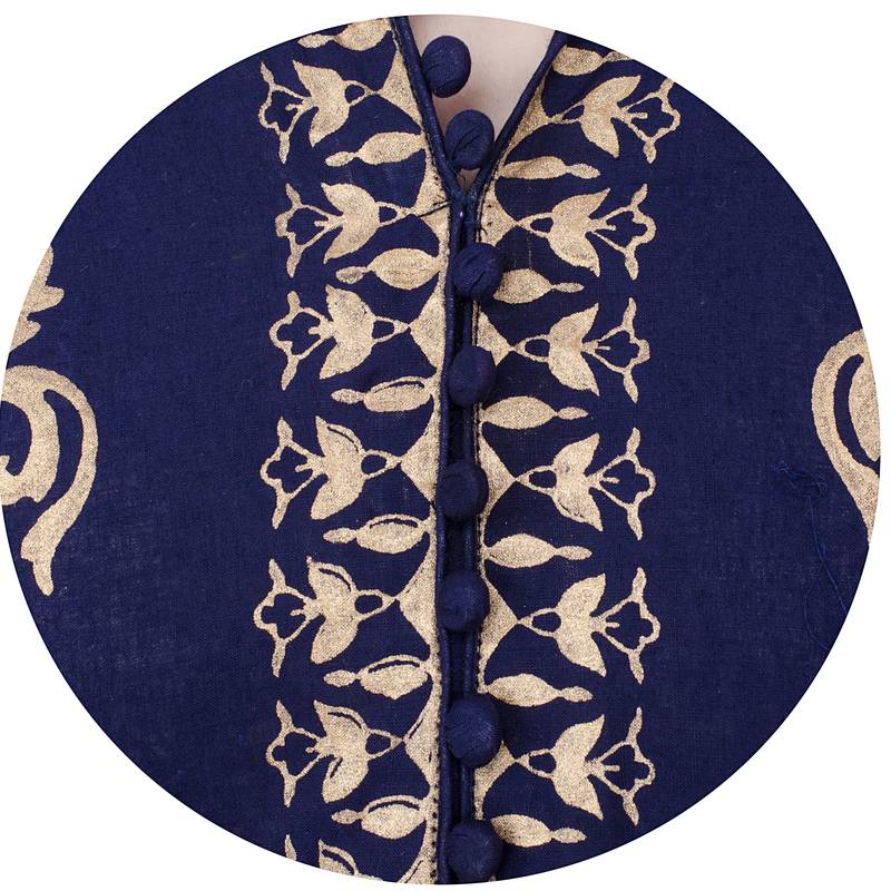 Navy blue printed cotton long kurtis