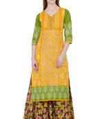 Yellow printed cotton long kurtis