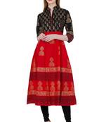 Red printed cotton long kurtis