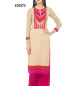 Golden embroidered georgette long kurtis