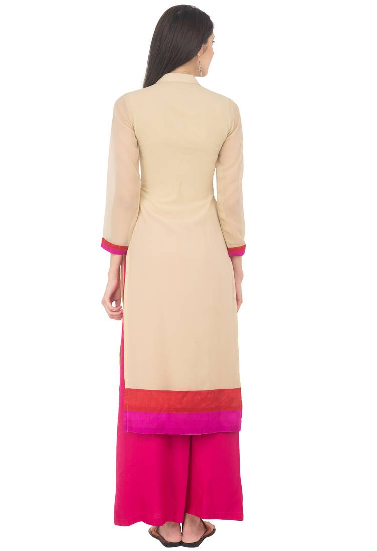 Golden embroidered georgette long kurtis