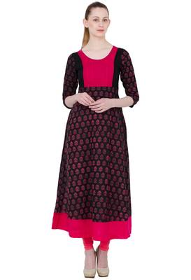 Black printed cotton long kurtis 1