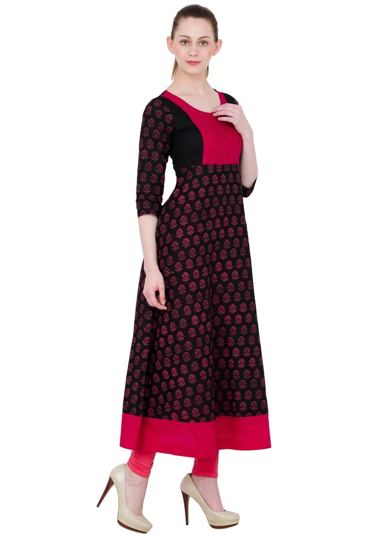 Black printed cotton long kurtis