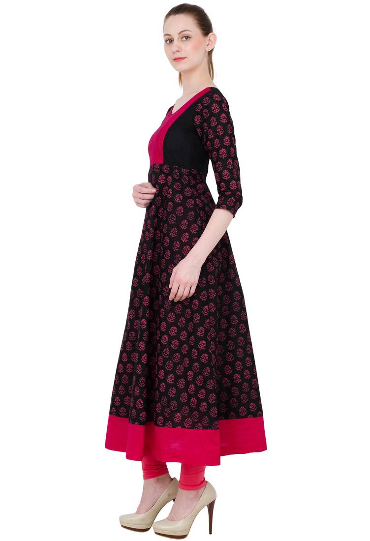 Black printed cotton long kurtis