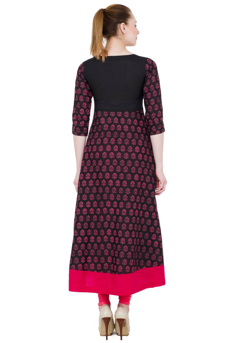 Black printed cotton long kurtis