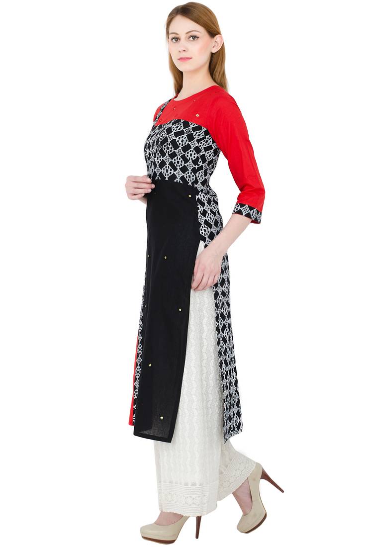 Multicolor printed cotton long kurtis