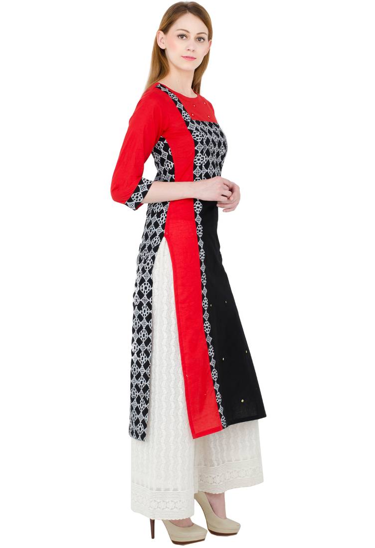 Multicolor printed cotton long kurtis