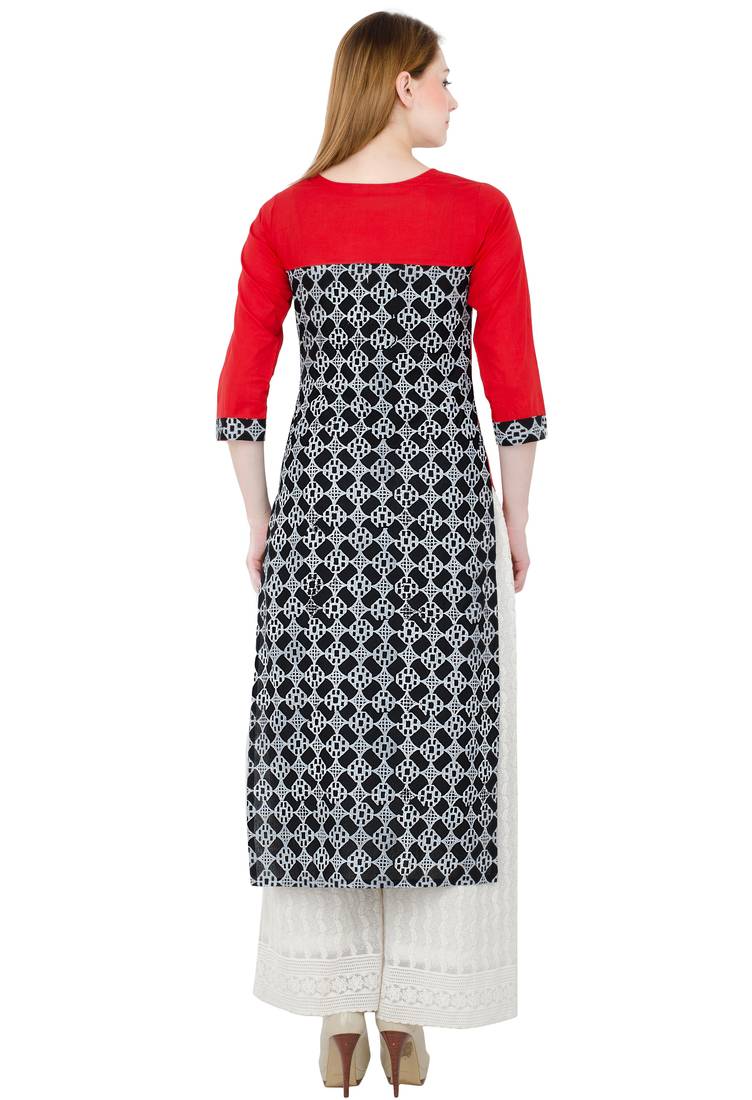 Multicolor printed cotton long kurtis