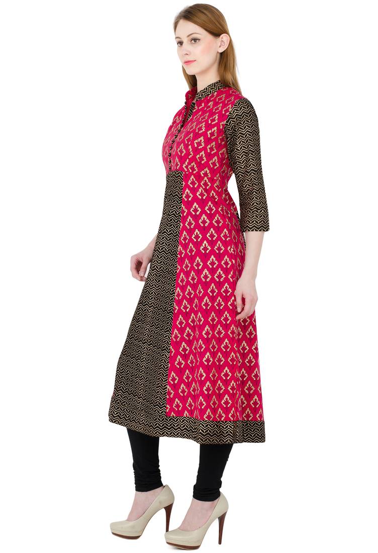 Multicolor printed cotton long kurtis