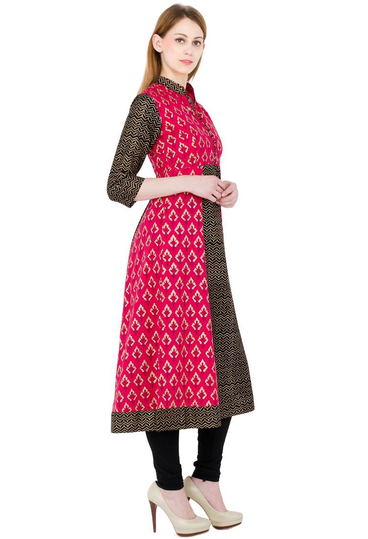 Multicolor printed cotton long kurtis