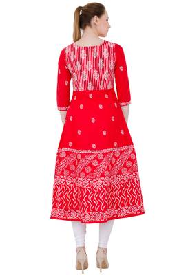 Red printed cotton long kurtis 4