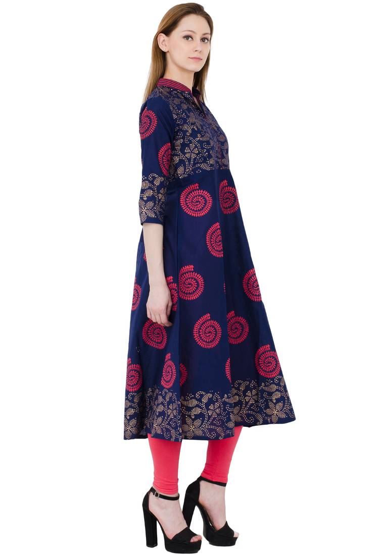 Multicolor printed cotton long kurtis