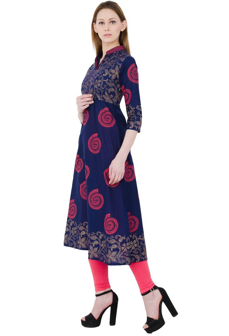 Multicolor printed cotton long kurtis