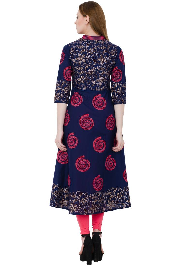 Multicolor printed cotton long kurtis