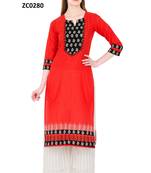Red printed cotton long kurtis