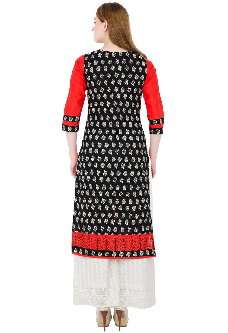 Red printed cotton long kurtis