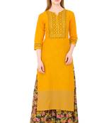 Mustard embroidered cotton long kurtis