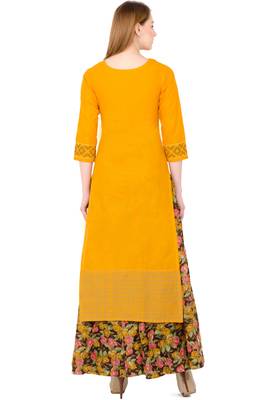 Mustard embroidered cotton long kurtis 4