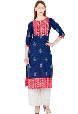 Multicolor printed cotton long kurtis 1