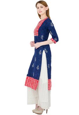 Multicolor printed cotton long kurtis 3