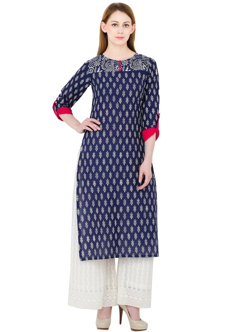 Multicolor printed cotton long kurtis