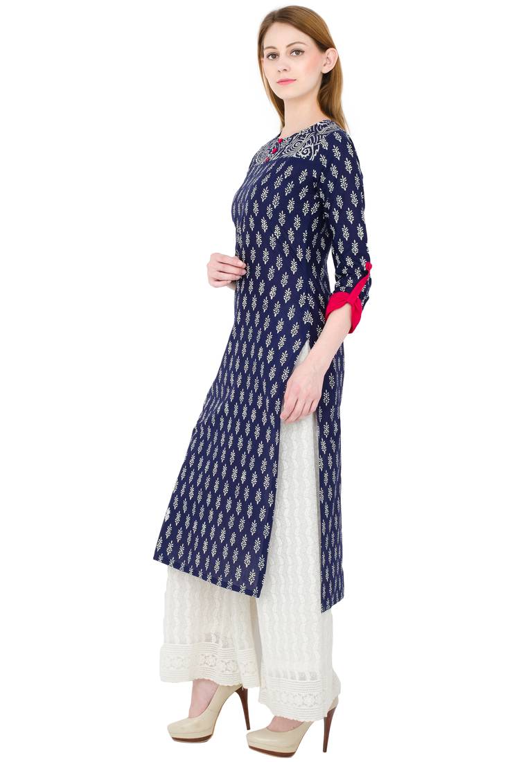 Multicolor printed cotton long kurtis