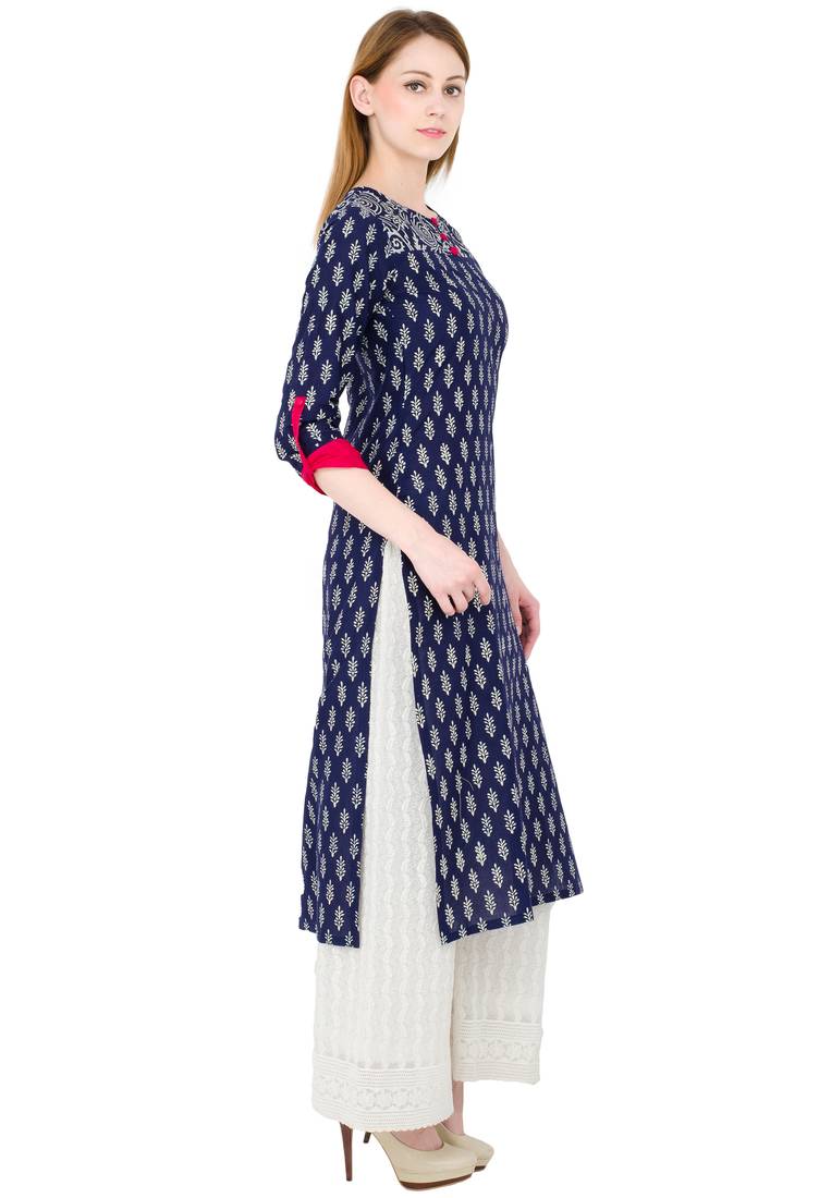 Multicolor printed cotton long kurtis