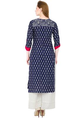 Multicolor printed cotton long kurtis 4
