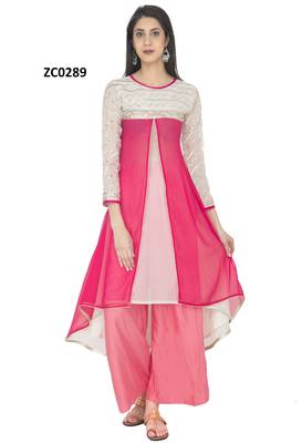 White embroidered georgette long kurtis 1