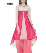 White embroidered georgette long kurtis